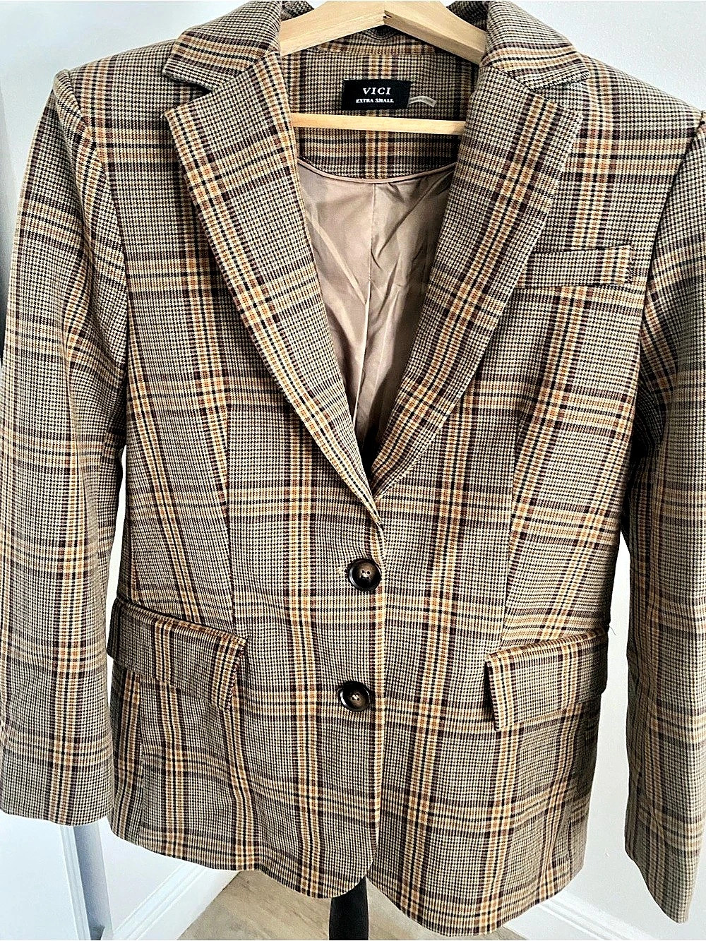 VICI Plaid Blazer & Skirt Set in Brown Size XS